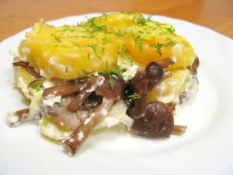 Картофельная запеканка с грибами и сыром тофу