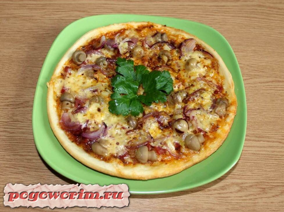 Пицца в мультиварке с колбасой, сыром и грибами пошаговый рецепт с фото