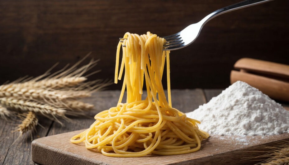 Идеально сваренные макароны на вилке.