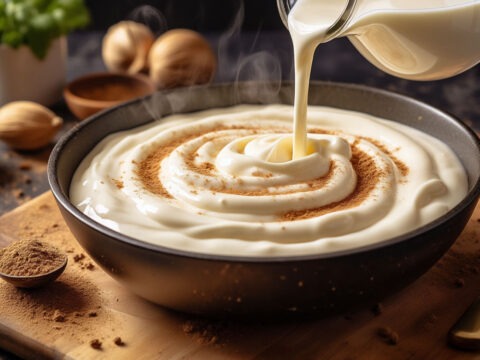 аппетитный сливочный соус бешамель с мускатным орехом и ингредиентами