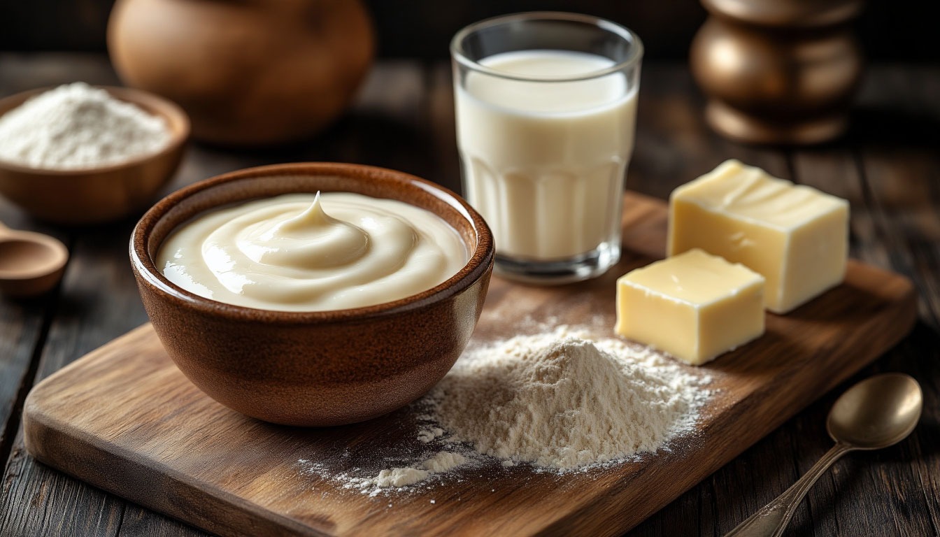 ингредиенты для соуса бешамель молоко масло мука и готовый соус