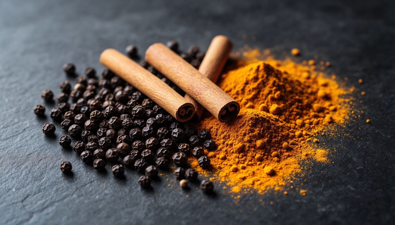 Ассорти из популярных мировых специй на темном фоне
