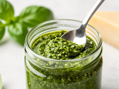 Баночка соуса песто из свежего базилика