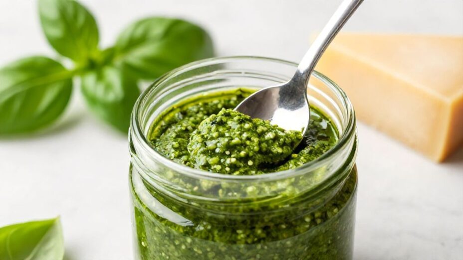Баночка соуса песто из свежего базилика